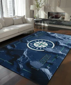 Seattle Mariners Rug - Cracked Surface Design Navy Blue