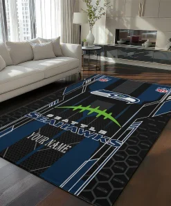 Seattle Seahawks Rug - Personalized Football Laces Blue