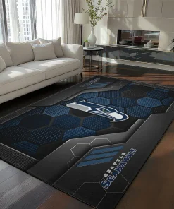 Seattle Seahawks Rug - Hexagonal Grid Pattern Blue