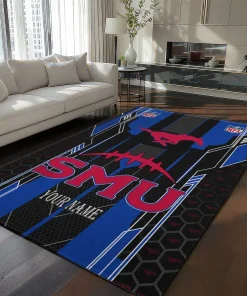 SMU Mustangs Rug - Custom Football Laces Blue