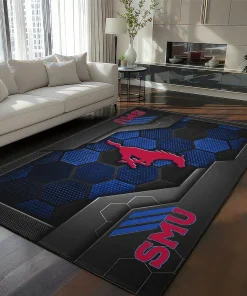 SMU Mustangs Rug - Hexagonal Grid Pattern Blue