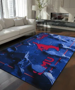SMU Mustangs Rug - Cracked Surface Design Blue