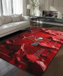 Tampa Bay Buccaneers Rug - Cracked Surface Design Red