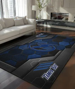 Tampa Bay Lightning Rug - Hexagonal Grid Pattern Blue