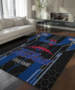 Tulsa Golden Hurricane Rug - Custom Football Laces Blue