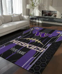 Washington Huskies Rug - Personalized Football Laces Purple