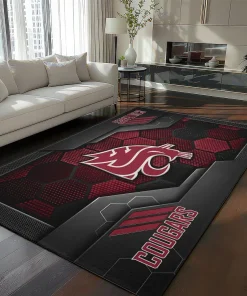 Washington State Cougars Rug - Hexagonal Grid Pattern Crimson