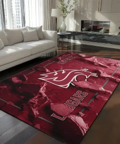 Washington State Cougars Rug - Cracked Surface Design Crimson