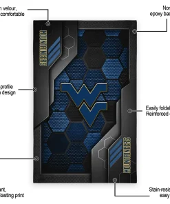 Alternative view of West Virginia Mountaineers Rug - Hexagonal Grid Pattern Blue