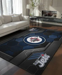 Winnipeg Jets Rug - Hexagonal Grid Pattern Blue