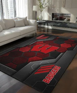 Wisconsin Badgers Rug - Hexagonal Grid Pattern Red