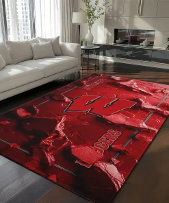 Wisconsin Badgers Rug - Cracked Surface Design Red