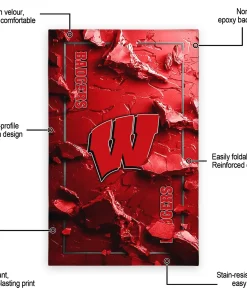 Alternative view of Wisconsin Badgers Rug - Cracked Surface Design Red