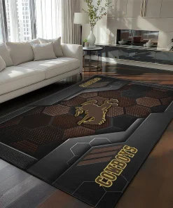 Wyoming Cowboys Rug - Hexagonal Grid Pattern Brown
