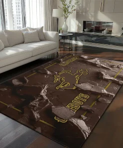 Wyoming Cowboys Rug - Cracked Surface Design Brown